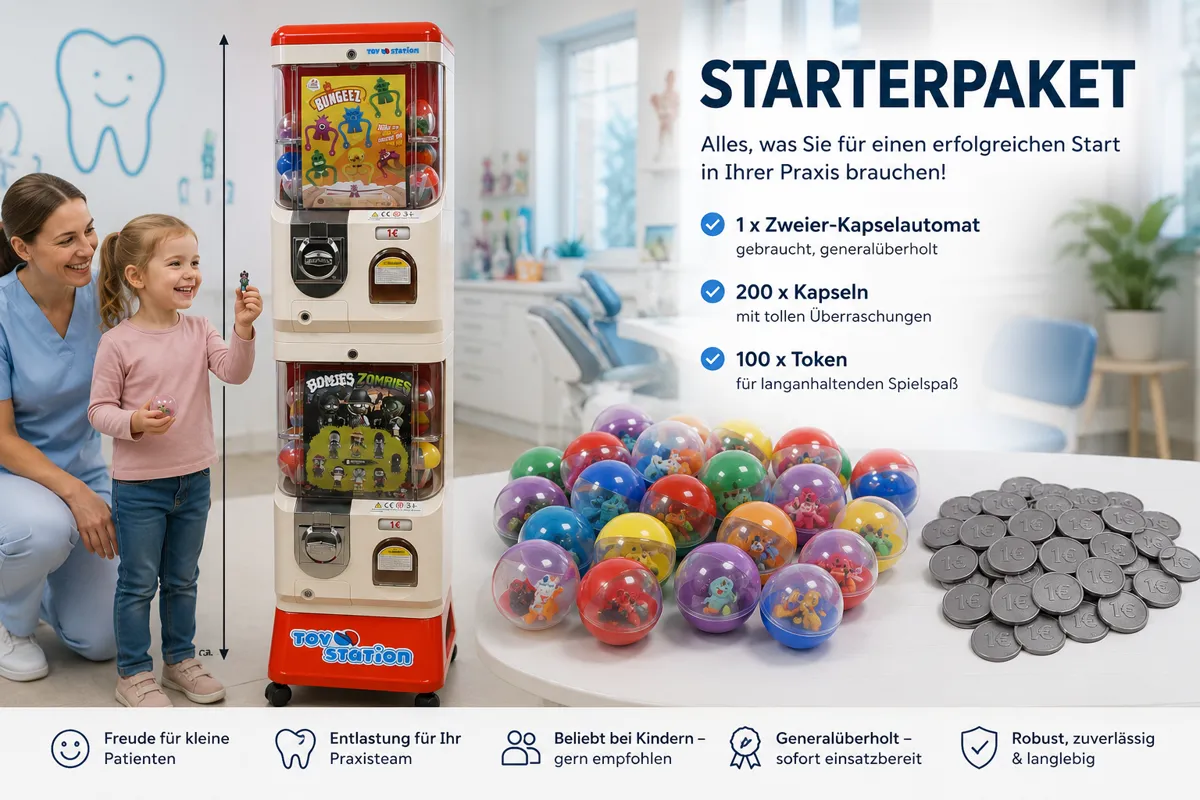 Trostpflaster-Starterset Basic: generalüberholter 2er-Spielzeugautomat, 200 Spielzeugkapseln und 100 Token